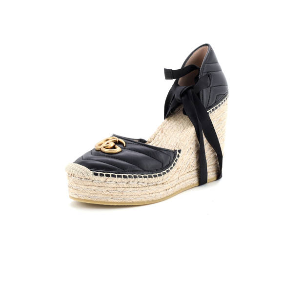 Gucci Women's GG Marmont Wedge Espadrilles Matelasse Leather